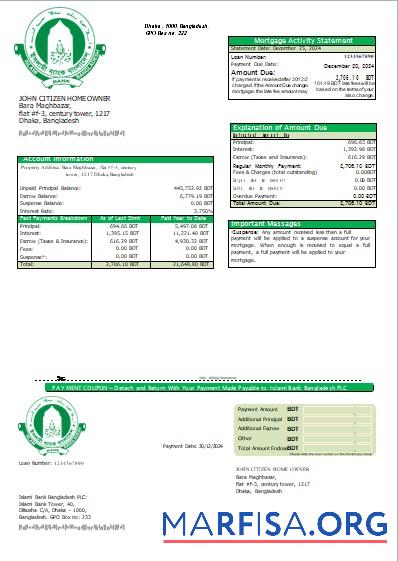 Printable Bangladesh Islami bank mortgage statement scr sample